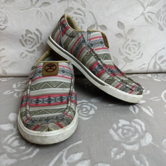 Twisted X Shoes - Twisted X Women's Cream Sage Coral Slip-On Hooey Loper with ecoTweed Lining 7M